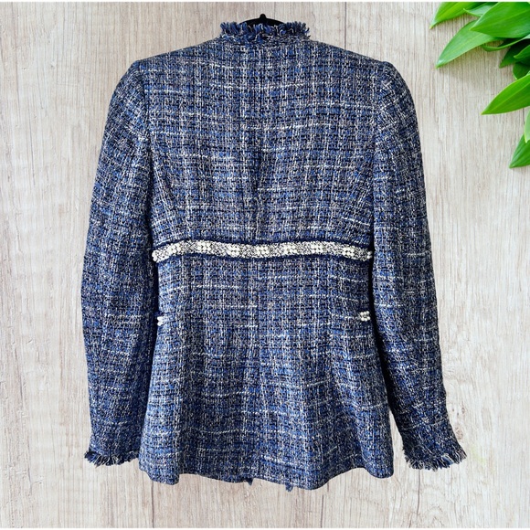 Zara Basics Trendy Blue and White Tweed Blazer with Pearl Trim Size XS - Picture 4 of 17